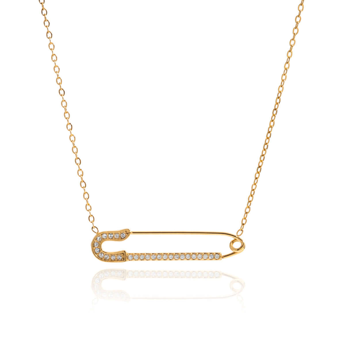 Safety Pin Necklace stones engraved