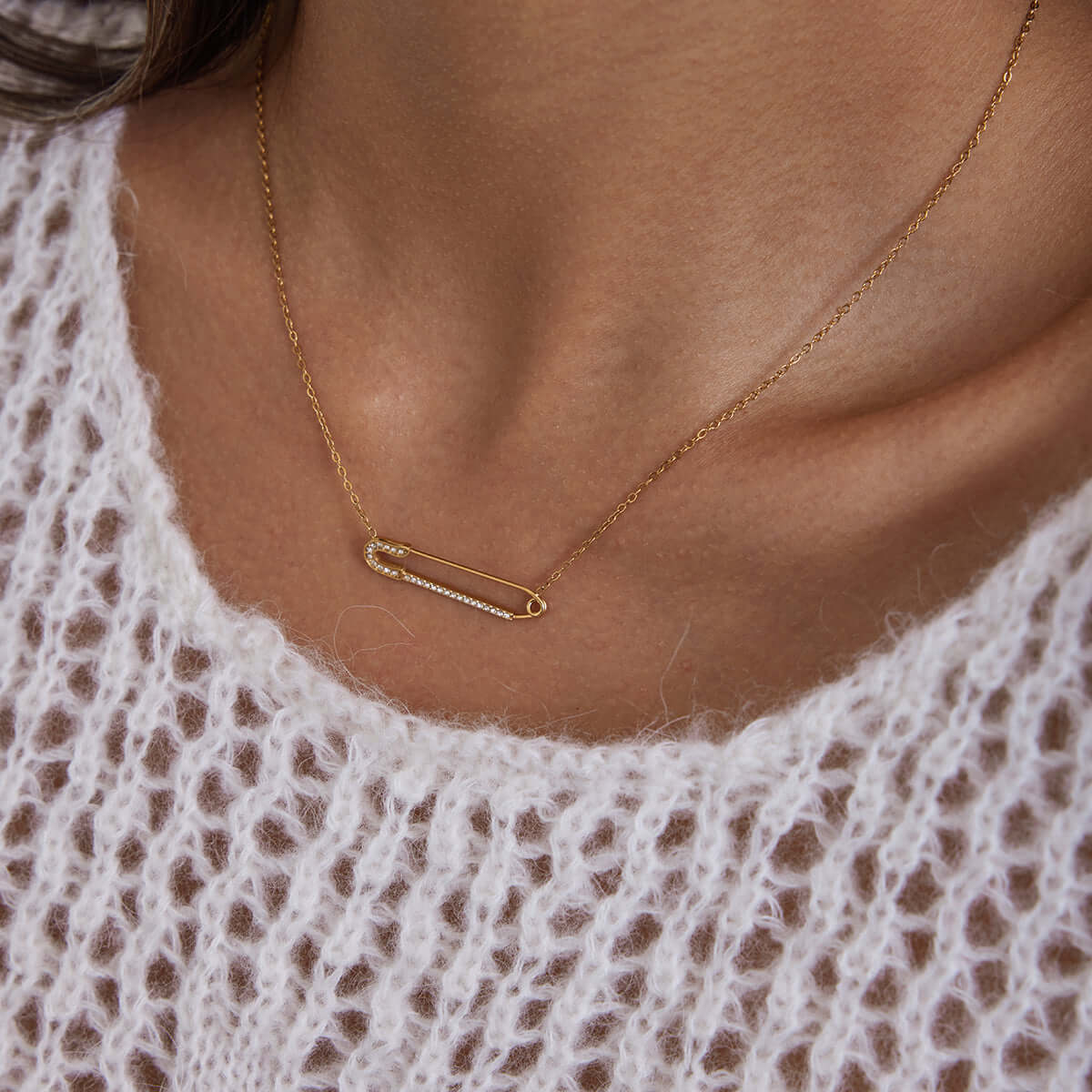 Safety Pin Necklace stones engraved